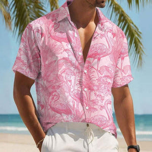 Men’s Hawaiian Floral Shirt – Short Sleeve Tropical Casual Summer Shirt with Buckle