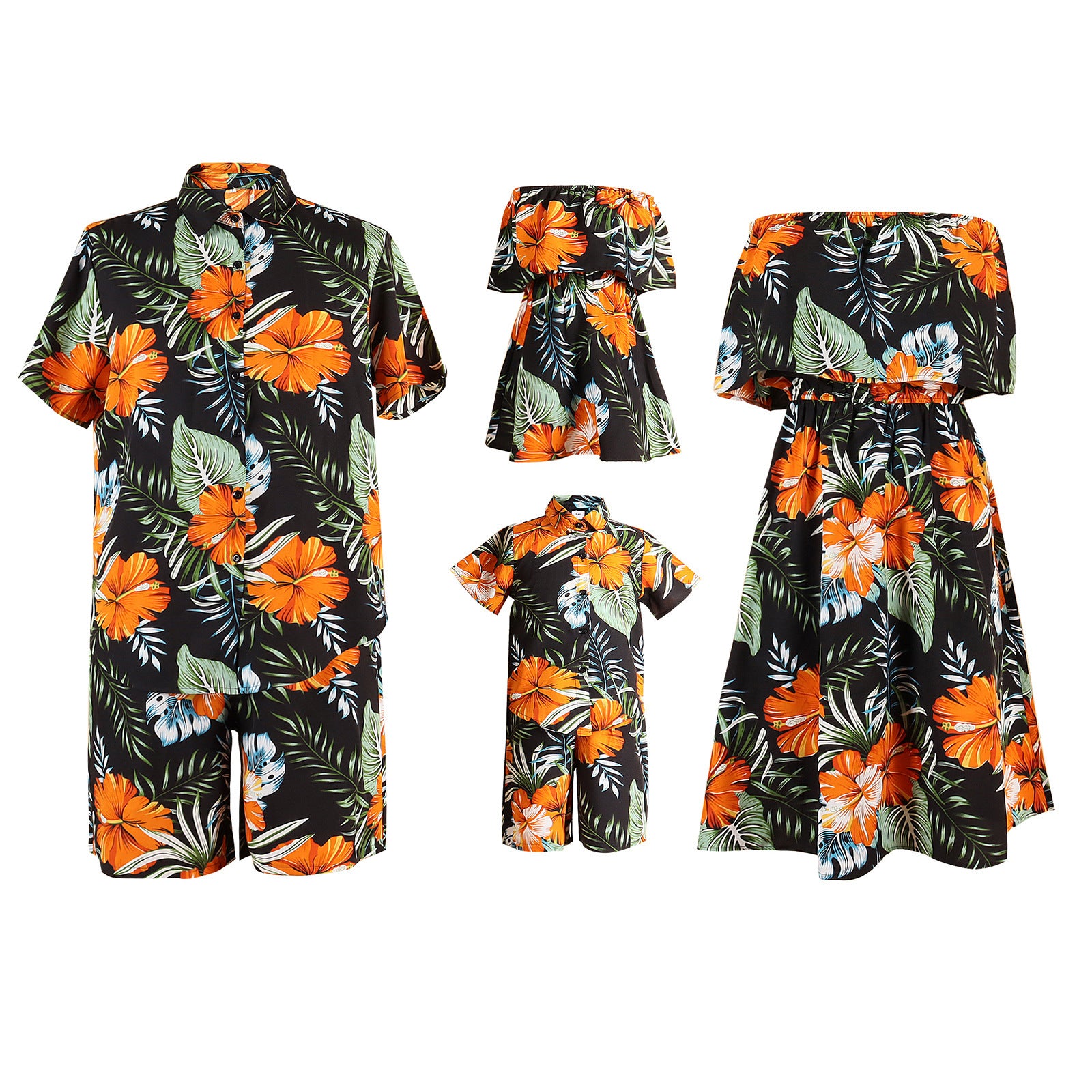 Family Vacation Matching Outfits – Hawaii Style Parent-Child Suit for Family of 4