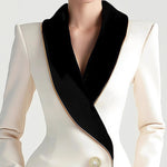Fashion Irregular Women's Golden Edge Pearl Button Long Sleeve Coat