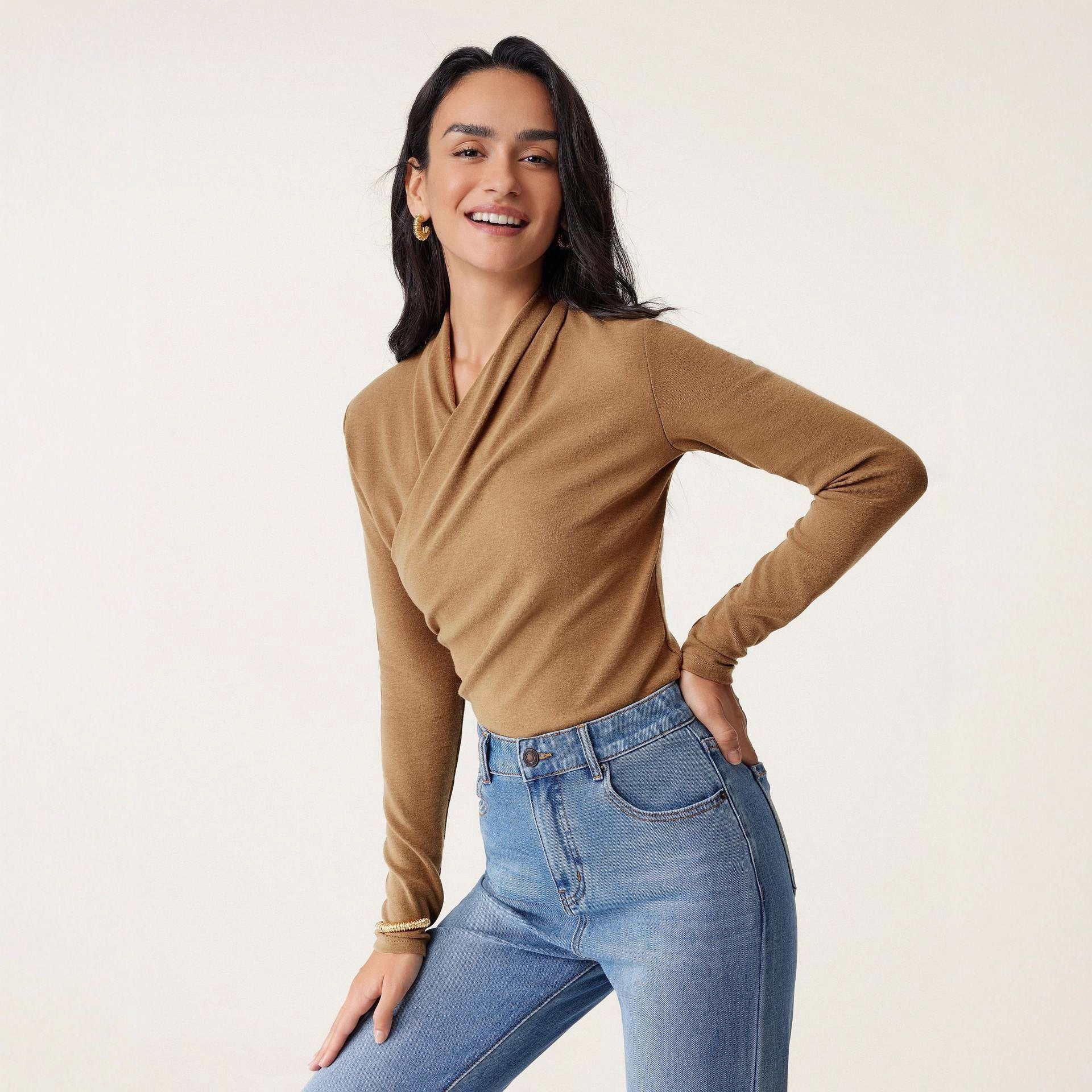 Fashion Women Solid Color Pullover Sweater Slim Fit