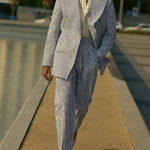 Blue And White Striped Suit Set