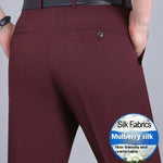 Men's Mulberry Silk Suit Pants Business Straight High Waist Non-ironing